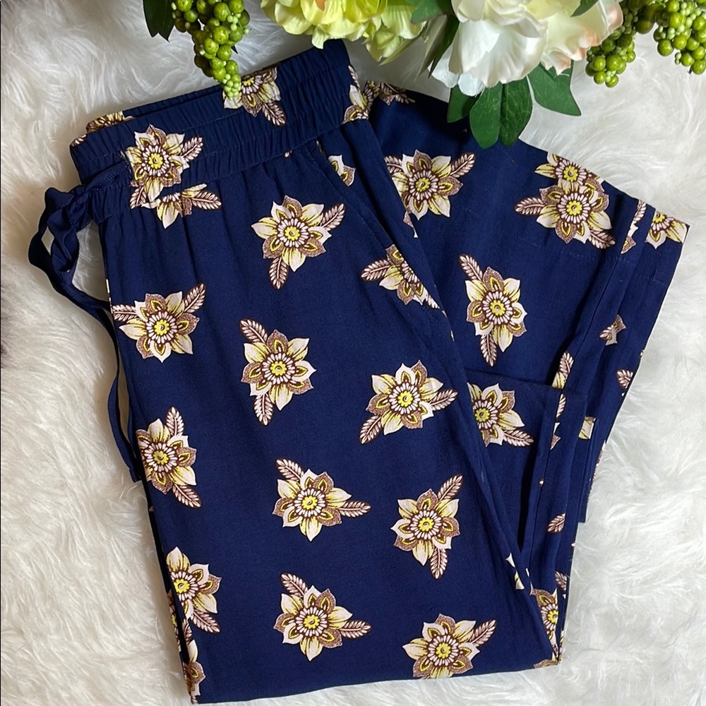 LOFT Floral Print Navy Pants